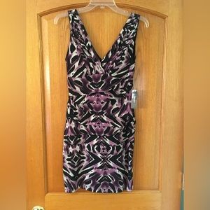 NWT Bisou Bisou sleeveless dress, black/plum/cream, sz 4